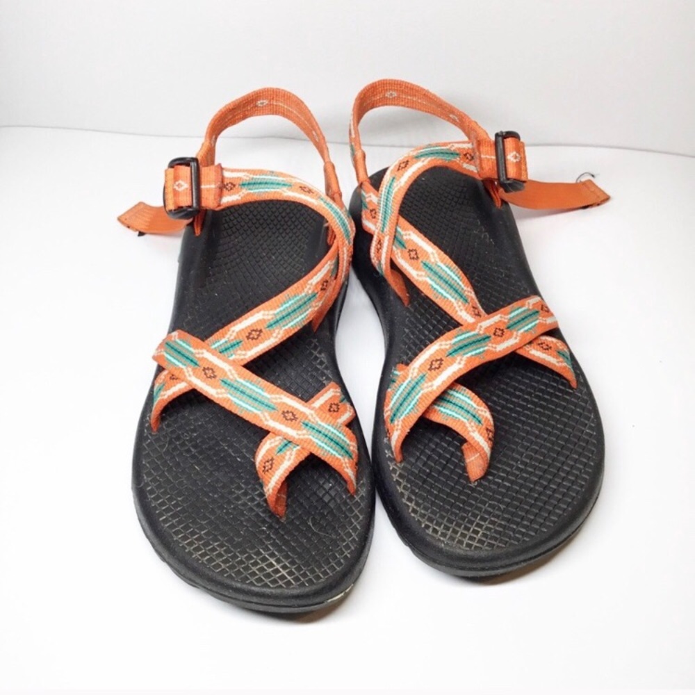 Orange patterned Chacos!